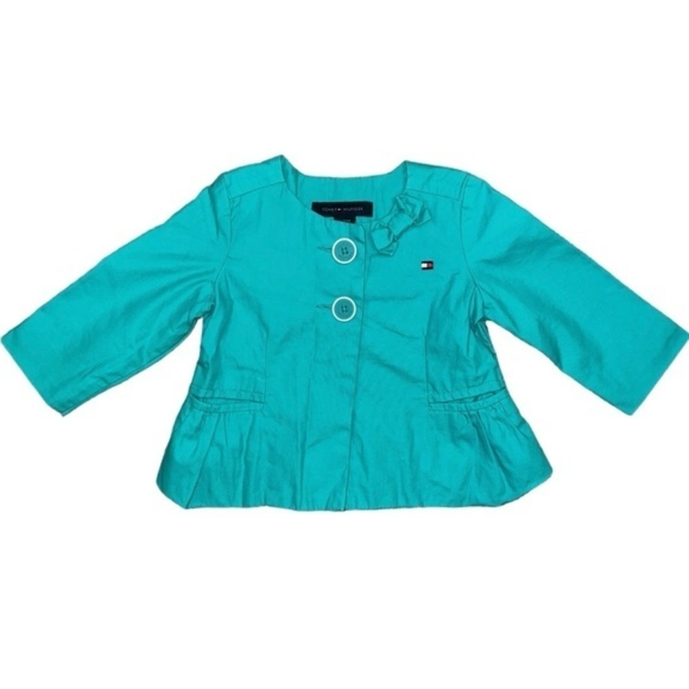{EUC Tommy Hilfiger Baby Girl’s Lightweight Peplum Jacket in Green 6-9 month} - Picture 1 of 5